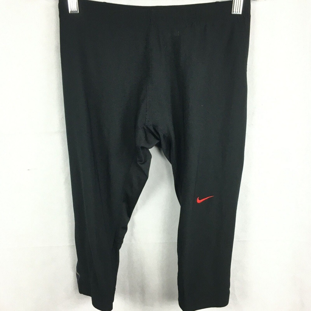 Nike Dri Fit Leggings Women Sz M Black Stretch Knit Capri Cropped Athletic Pant